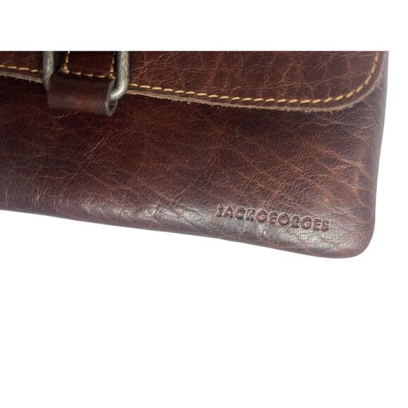 JACK GEORGES HORNBACK CROCO DARK BROWN LEATHER CROSSBODY WALLET PURSE - Picture 8 of 8